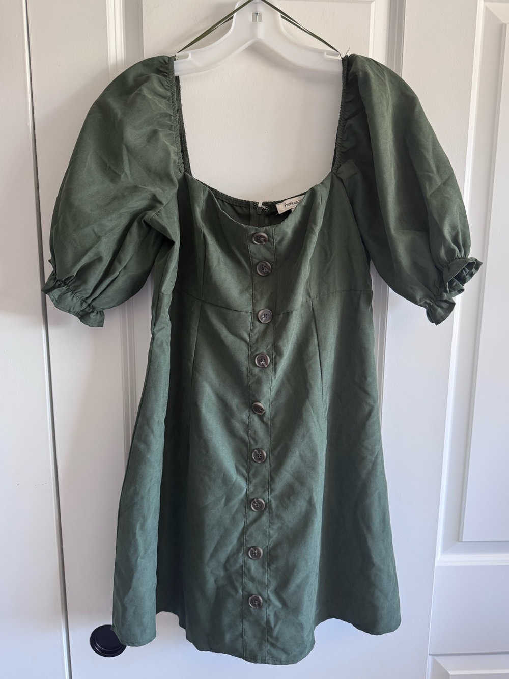 Francesca's Collections Olive Green Puff Sleeve Mini Dress